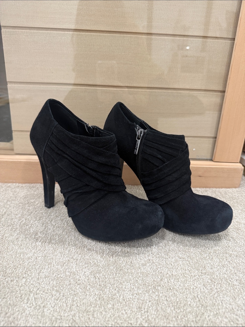 Gianni Bini Black Suede Heeled Ankle Booties